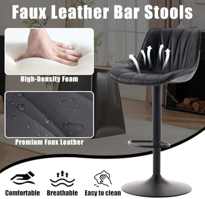 Kidol & Shellder Bar Stools Set of 2 Adjustable Swivel Counter Height Barstools Modern Upholstered PU Leather Bar Chairs Stools for Kitchen Island Black