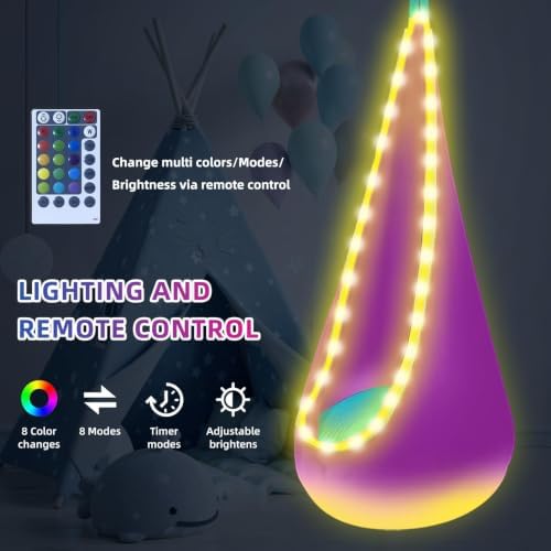 Light Up Kids Pod Swing, Indoor Outdoor Hammock Seat w/ LED Lights, Purple