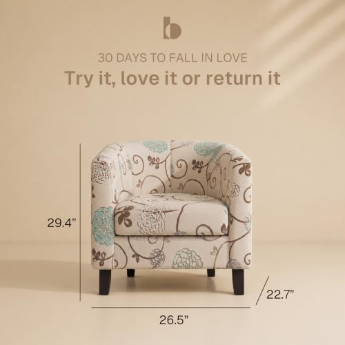 BELLEZE Living Room Chairs Set of 2, Linen Round Accent Barrel Chairs, Club Tub Sofa Chairs for Bedroom, Corner Chairs with Flared Legs and Cozy Soft Padding - Highland (Floral Print)