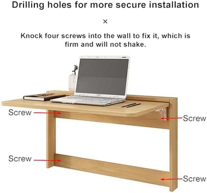 Wall-Mount Folding Wood Fold Down Table Floating Folding Table Kitchen Dining Table Fold Up Desk (Gray, 49*84cm)