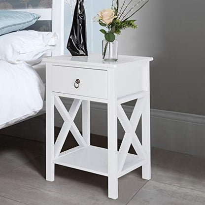 Bonnlo White Nightstand Set of 2, Night Stand Set of 2 with Drawer, Farmhouse Nightstand, End Table/Bed Side/White Side Table for Small Spaces, Kids Room, Bedroom