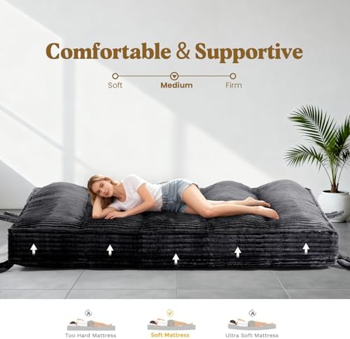 10" Futon Mattress Full Size, Ultra Thick Futons Sofa Couch Bed Sleeper Sofa Bed, Versatile Floor Futons Japanese Floor Mattress for Adults, Black (Frame Not Included)