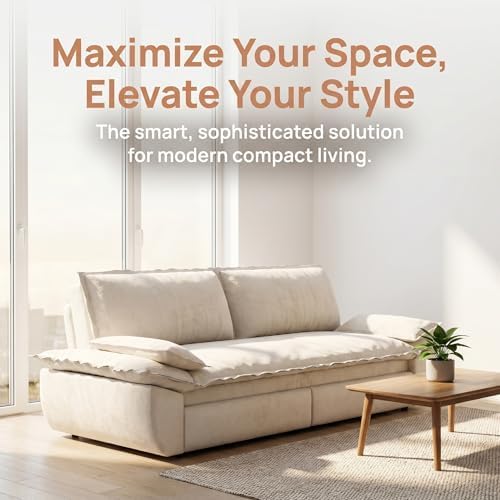 73.2" Sofa Bed Queen, 3-in-1 Pull Out Sofa Bed with Pillow Armrest, Modern Velvet Convertible Sleeper Futon Sofa for Living Room Small Space, Apartment, Bedroom, White
