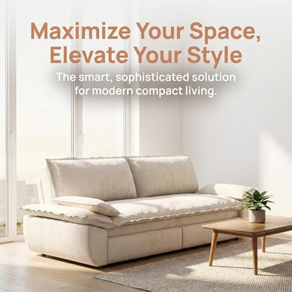 73.2" Sofa Bed Queen, 3-in-1 Pull Out Sofa Bed with Pillow Armrest, Modern Velvet Convertible Sleeper Futon Sofa for Living Room Small Space, Apartment, Bedroom, White