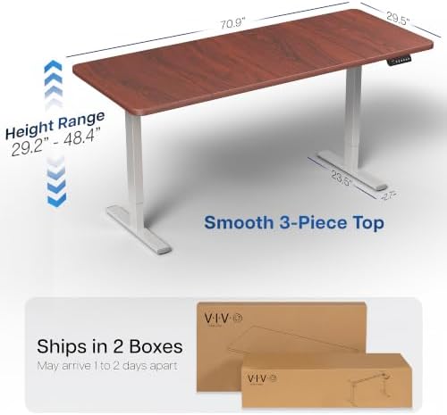 VIVO Electric Standing Desk, Smooth 3-Piece 71" x 30" Dark Walnut Top