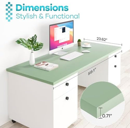 Kaboon Universal Tabletop 23.62" D x 59.1" W, Green, One Piece Wood Table Top for Standing Desk, Reversible Melamine Countertop for Home Office