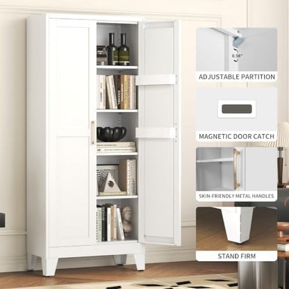 Kitchen Pantry Cabinet, 65.5" Tall Large Metal Storage Cabinets Organizer with 2 Doors & 4 Adjustable Shelves, Wide Cupboard for Dining Living Room Bathroom