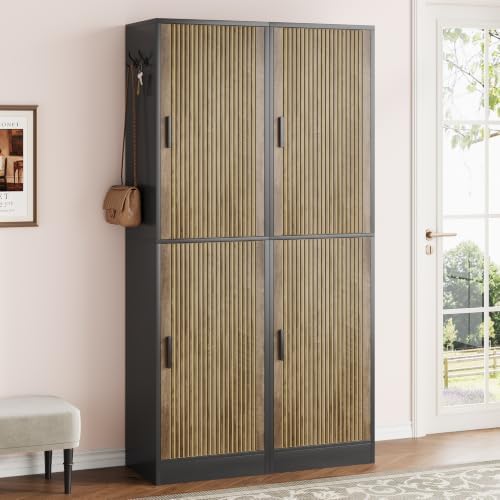 10-Tier Shoe Cabinet with Slipper Rack, Set of 2, Brown/Black