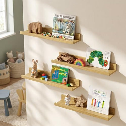 Picture Ledge Shelf, 44'' Oak Floating Shelves with Lip Set of 2