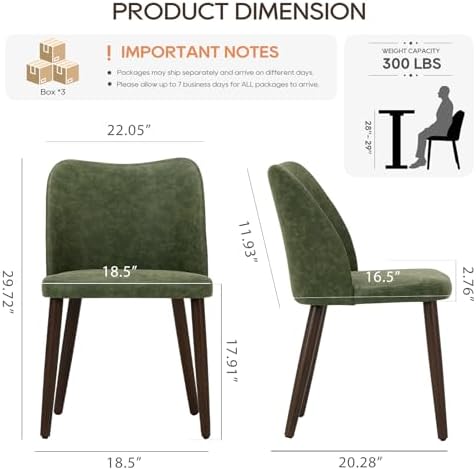 MALOL Dining Chairs Set of 6, Upholstered Leather Kitchen Chairs with Curved Back, Padded Seat and Solid Wood Legs, Modern Dining Chair for Kitchen Dining Room, Green