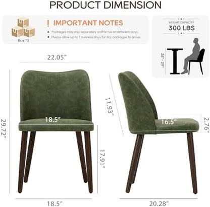 MALOL Dining Chairs Set of 6, Upholstered Leather Kitchen Chairs with Curved Back, Padded Seat and Solid Wood Legs, Modern Dining Chair for Kitchen Dining Room, Green