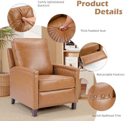 CANMOV Genuine Leather Pushback Recliner Chair for Living Room, Brown