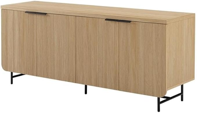 Walker Edison Reema Fluted 4-Door Kitchen Sideboard Buffet Console, 69 Inch, Coastal Oak