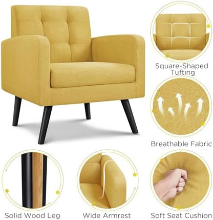 Yaheetech Mid Century Accent Chairs Set of 2 Living Room Chairs Yellow