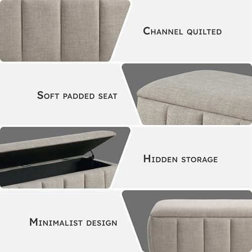 Lexicon Textured Fabric Storage Bench, Upholstered Rectangle Entryway Bench, Modern Storage Chest for Entryway/Living Room/Bedroom, Taupe