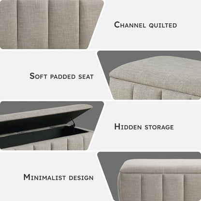 Lexicon Textured Fabric Storage Bench, Upholstered Rectangle Entryway Bench, Modern Storage Chest for Entryway/Living Room/Bedroom, Taupe