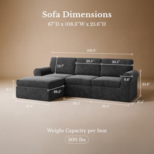 Maywish 108" Sectional Boneless Couch, L Shaped Sofa for Living Room