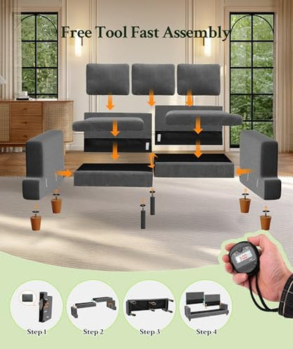 Welzona 87.2" Couches for Living Room, Comfy Corduroy Couch Set, Sofa Set