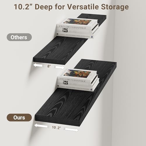 10 Inch Deep Floating Shelves 30x10” Set of 2, Black