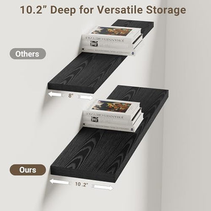 10 Inch Deep Floating Shelves 30x10” Set of 2, Black
