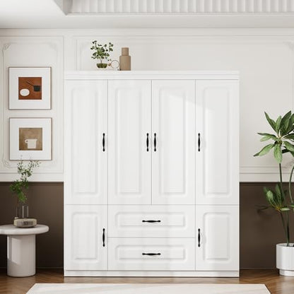 Large Capacity Wardrobe Closet with 2 Drawers White