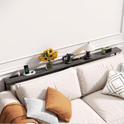 GRLEAF 2 Pack Adjustable Height Narrow Console Table with Power Outlets, 78.7" Long Sofa Table with Charging Station Behind Couch Table Entryway Table for Living Room and Hallway – Gray