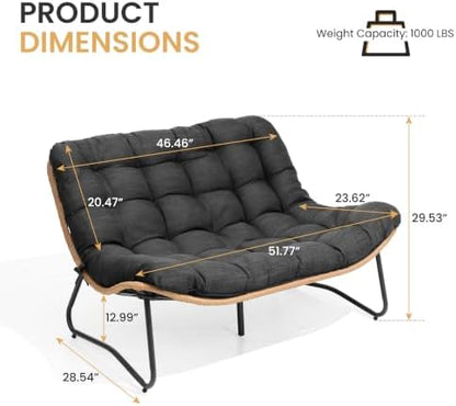 Crestlive Products Outdoor Loveseat 3PCS, Outdoor Sofa Set, All-Weather Boho Rattan Patio Furniture with Soft Cushion for Deck, Balcony, Poolside, Backyard (Without Table)