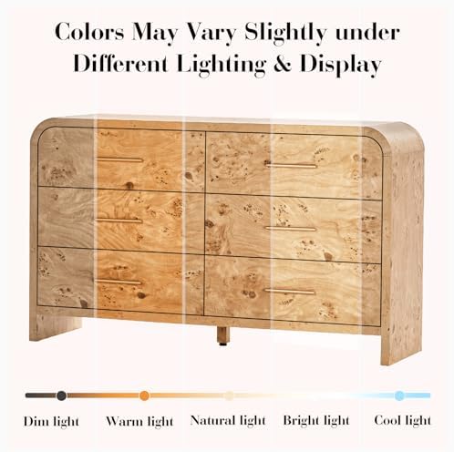 Curved Drawer Dresser for Bedroom with 6 Drawers, 54'' Wide Chest of Drawer