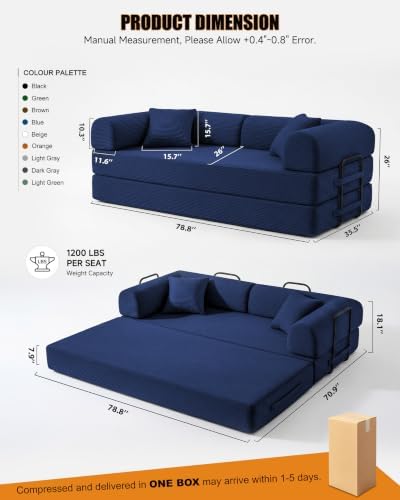 79" Futon Sofa,Convertible Sofa Bed,Boneless Couches for Living Room