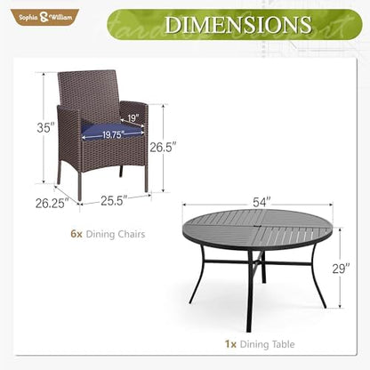 Sophia & William 7-Piece Patio Dining Set, Round Table, PE Wicker Chairs