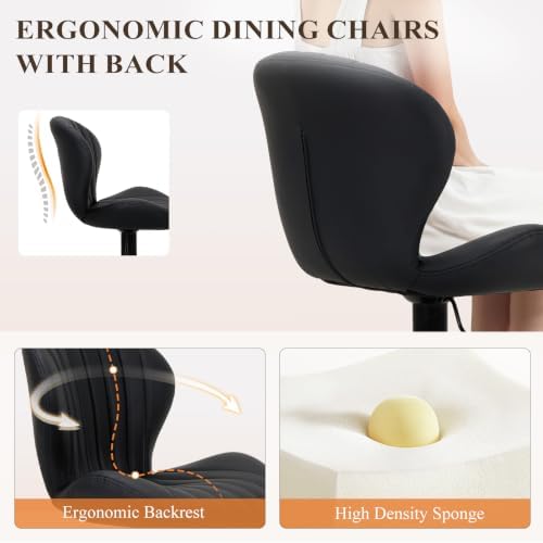 COLAMY Bar Stools Set of 2,Swivel Adjustable Height Leather Bar Chair,Black