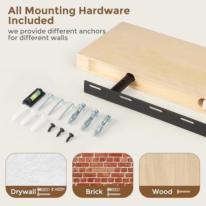 Marsmiles Natural Wood Floating Shelves, 55'' x 7.7'' x 1.6'', Set of 1
