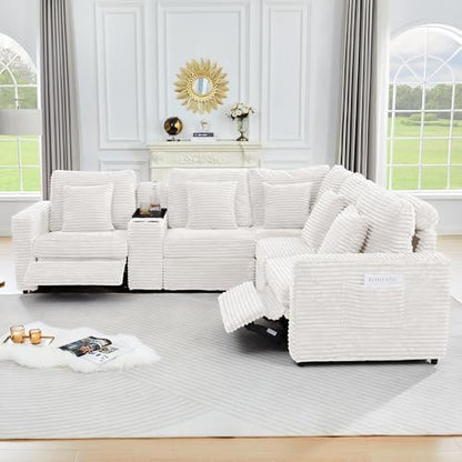 ORRD Multifunctional Storage Console with Dual Cup Holders, Table, USB Charging Station for Modular Sectional Sofa for Living Room-White