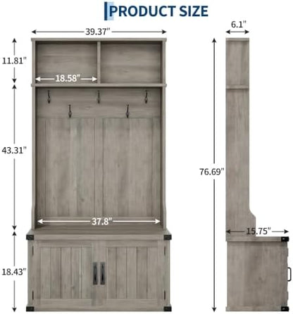Takywep Extra Large 40" Entryway Hall Tree with Bench & Shoe Storage