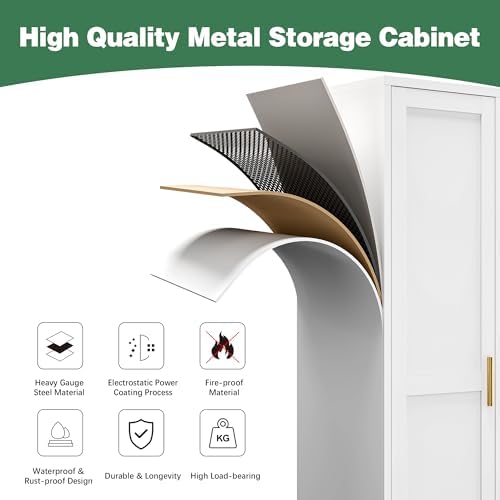 Tall Bathroom Storage Cabinet, 67" Narrow Metal Storage Cabinets, Freestanding Tall Linen Cabinet, Slim Kitchen Pantry Cabinets with Shelves