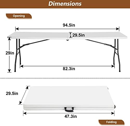 FDW | 8FT Folding Table | White | Portable Plastic Table