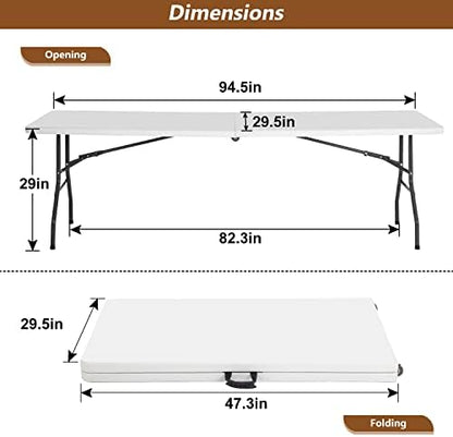 FDW | 8FT Folding Table | White | Portable Plastic Table