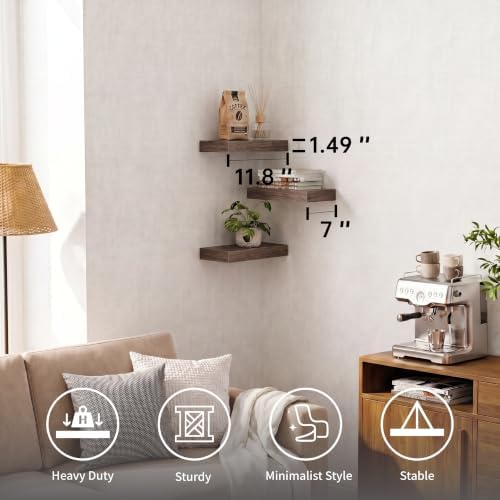 Small Floating Shelves for Bathroom, Smoke Gray, 12 Inch, Set of 3