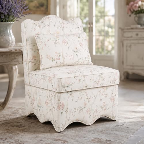 Floral Accent Chair, French-Inspired Armless Lounge Chair