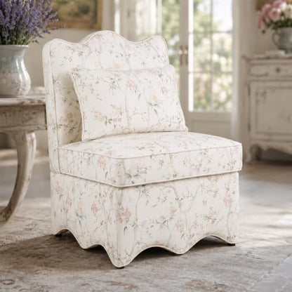 Floral Accent Chair, French-Inspired Armless Lounge Chair