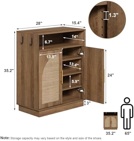 Set of 2 Rattan Shoe Storage Cabinet with Arched Doors