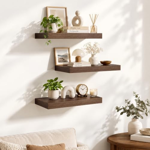 Dreamland 18 Inches Wall Mounted Wood Floating Shelves, Walnut, 3 Pack