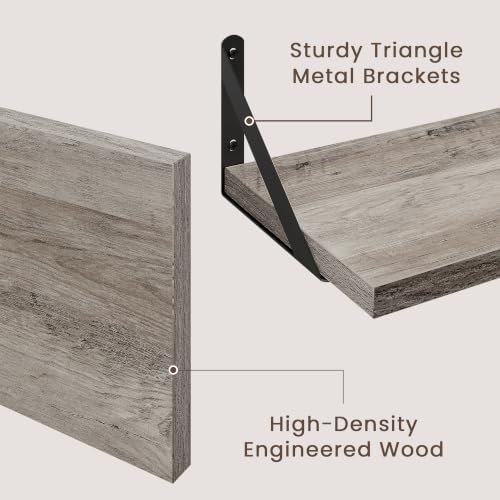 Dreamland Wall Mounted Floating Shelves Set of 2, 16x8, Grey