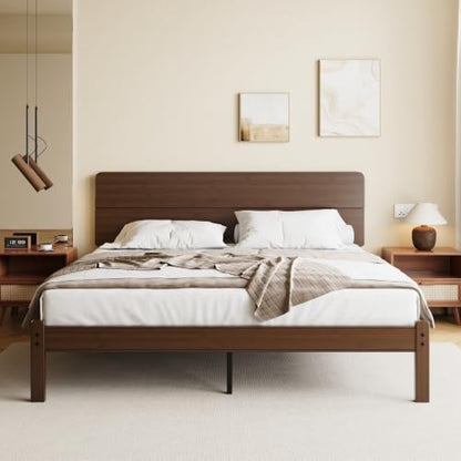 14" Solid Bamboo Wood King Size Platform Bed Frame with Headboard