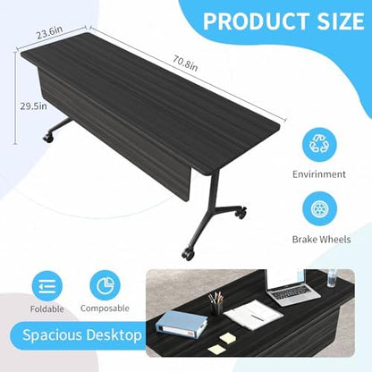 Conference Table, Folding Conference Room Tables on Wheels, Modern Meeting Seminar Table Computer Desk, Boardroom Desk for Office Meeting Conference Room,White (4, 1915D, 70.8)