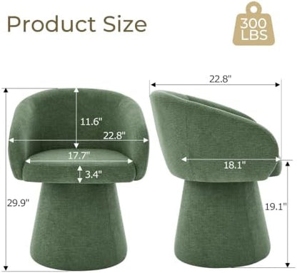 Swivel Barrel Dining Chairs Set of 2 with Back and Arm, Green