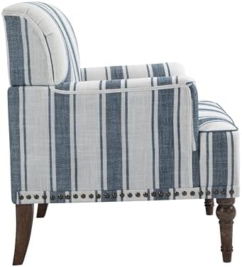 Stripe Accent Chair, Fabric Upholstered Armchair, Navy