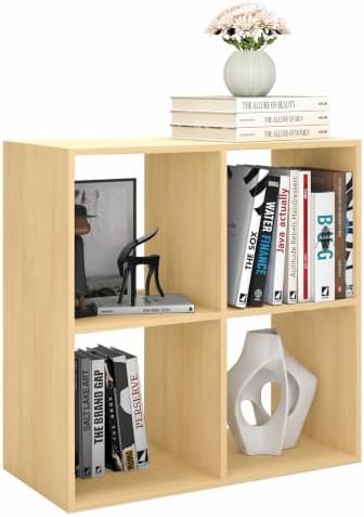 4 Cube Shelf with Anti-Tipping Kits, Reversible Open Back Bookcase, Multi Layer and Multi Grid Partition Layout (Oak 11in)