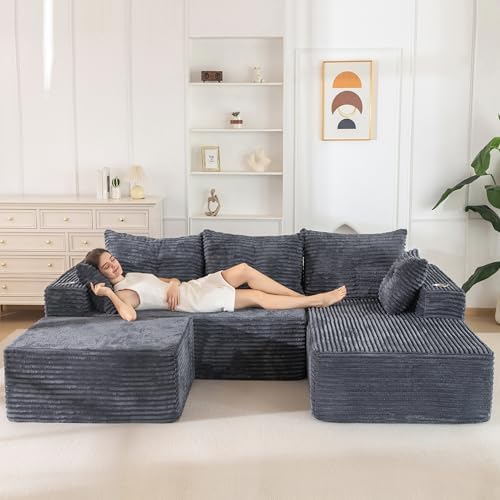 MAXYOYO 104" U-Shaped Modular Sectional Couch with Deep Seat, Modern Boneless Couch for Living Room, Sofa in A Box, No Assembly Required, Dark Grey