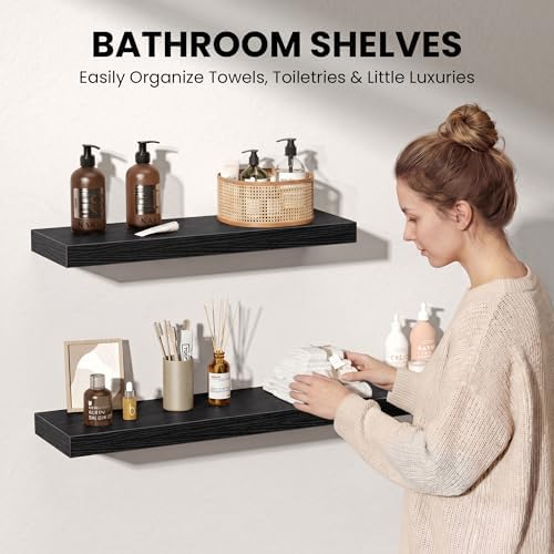36 Inch Floating Shelves, Wall Shelves Set of 3 for Bathroom/Living Room/Bedroom/Kitchen, Black Floating Shelf for Wall Decor with Invisible Brackets